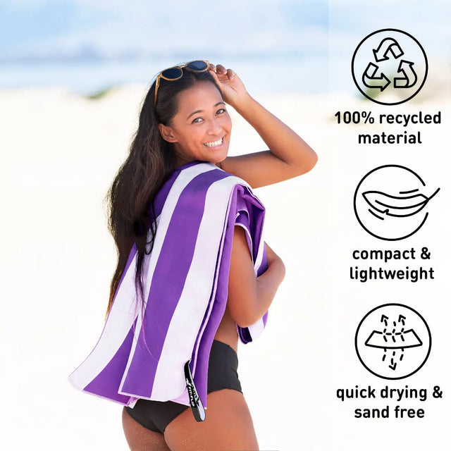 Strandtuch XXL Mikrofaser schnelltrocknendes Badetuch 200x90cm Violett - Weiss von Fit-Flip