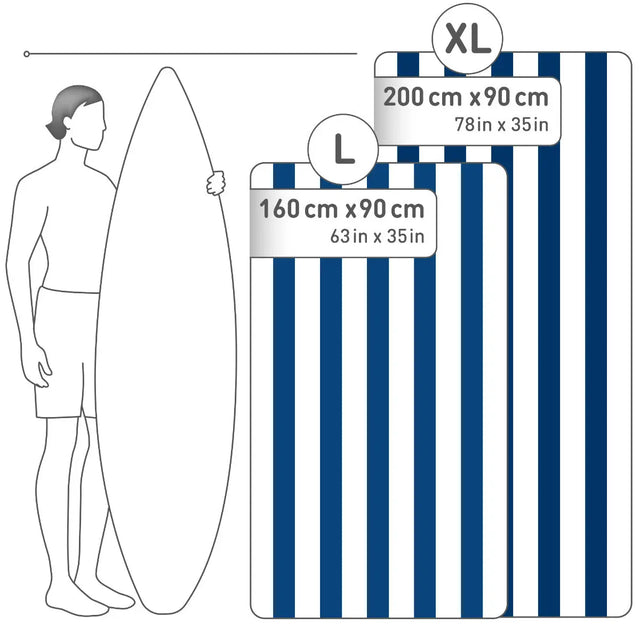 Strandtuch XXL Mikrofaser schnelltrocknendes Badetuch 160x90cm Marineblau - Weiss von Fit-Flip