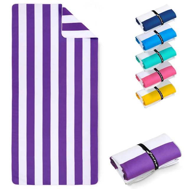 Strandtuch XXL Mikrofaser schnelltrocknendes Badetuch 200x90cm Violett - Weiss von Fit-Flip