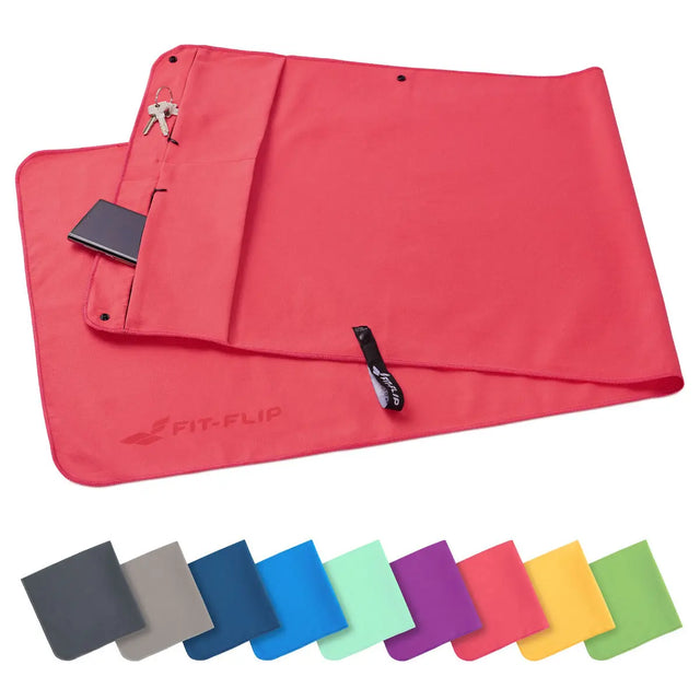 Fitnesshandtuch Mikrofaser mit Reissverschlusstasche 130x48cm Koralle von Fit-Flip