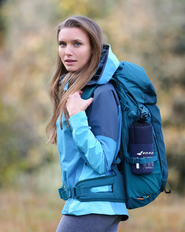 Hüttenschlafsack Baumwolle ultraleicht mit Kissenfach 90x220cm marine von Fit-Flip