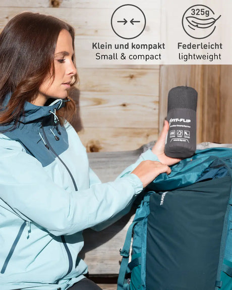 Hüttenschlafsack Baumwolle ultraleicht mit Kissenfach 90x220cm dunkelgrau von Fit-Flip