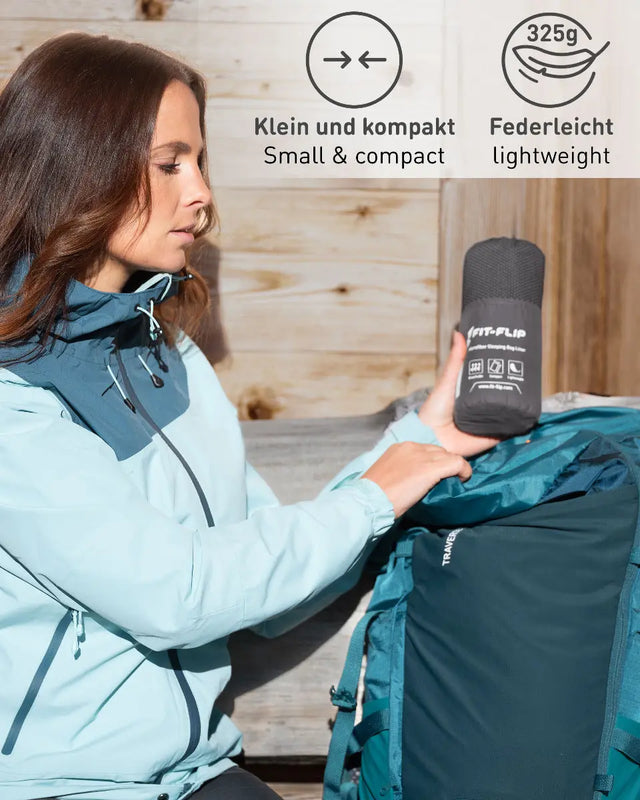 Hüttenschlafsack Baumwolle ultraleicht mit Kissenfach 90x220cm dunkelgrau von Fit-Flip
