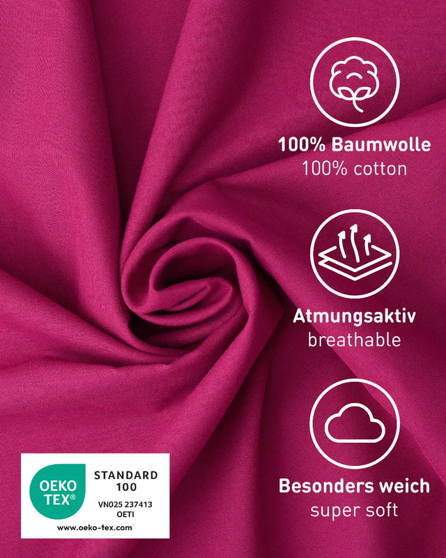 Hüttenschlafsack Baumwolle ultraleicht mit Kissenfach 90x220cm beere von Fit-Flip