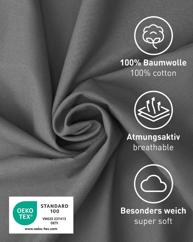 Hüttenschlafsack Baumwolle ultraleicht mit Kissenfach 90x220cm dunkelgrau von Fit-Flip
