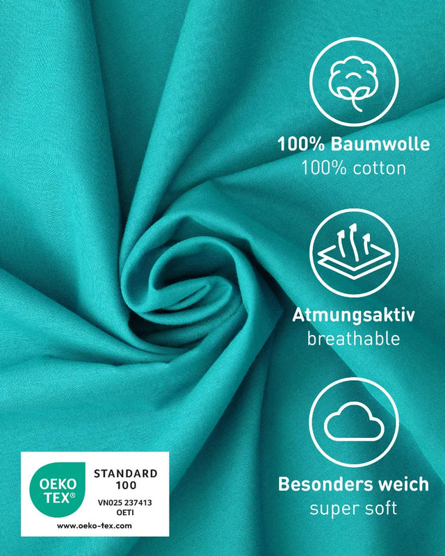 Hüttenschlafsack Baumwolle ultraleicht mit Kissenfach 90x220cm türkis von Fit-Flip