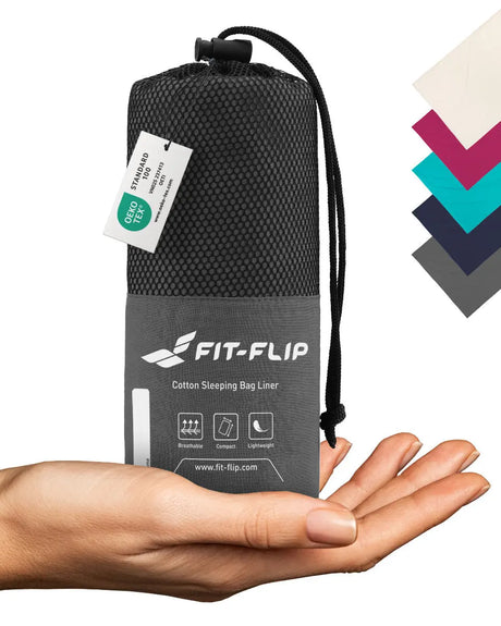 Hüttenschlafsack Baumwolle ultraleicht mit Kissenfach 90x220cm dunkelgrau von Fit-Flip
