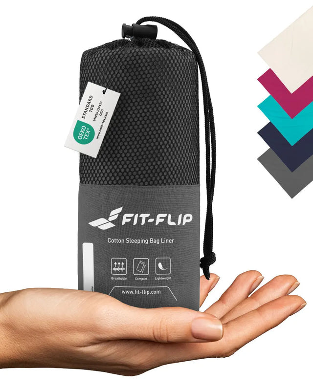Hüttenschlafsack Baumwolle ultraleicht mit Kissenfach 90x220cm dunkelgrau von Fit-Flip