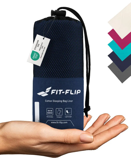 Hüttenschlafsack Baumwolle ultraleicht mit Kissenfach 90x220cm marine von Fit-Flip