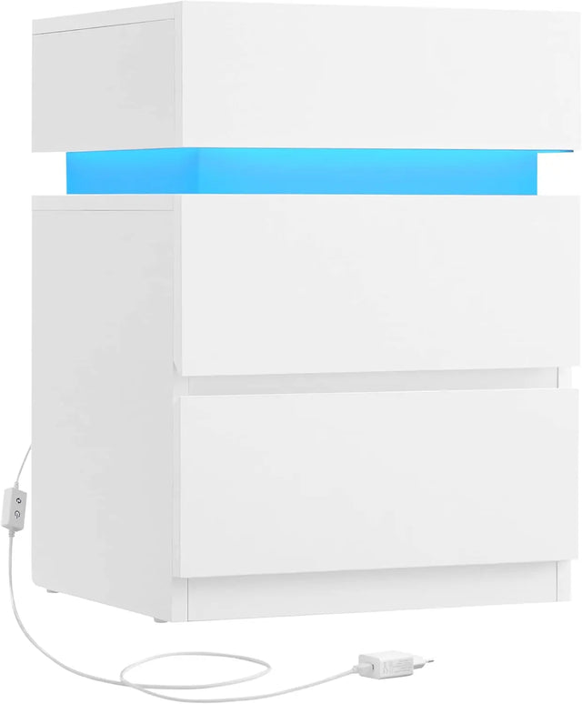 Nachttisch LED-Beleuchtung 3 Schubladen Weiss von Songmics