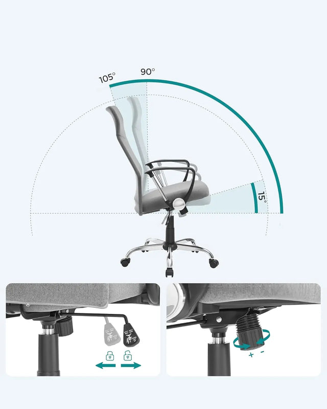 Bürostuhl ergonomisch höhenverstellbar gepolstert grau von Songmics