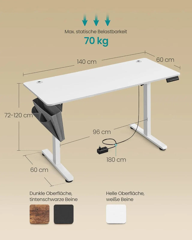 Schreibtisch elektrisch höhenverstellbar Büro wolkenweiss von Songmics
