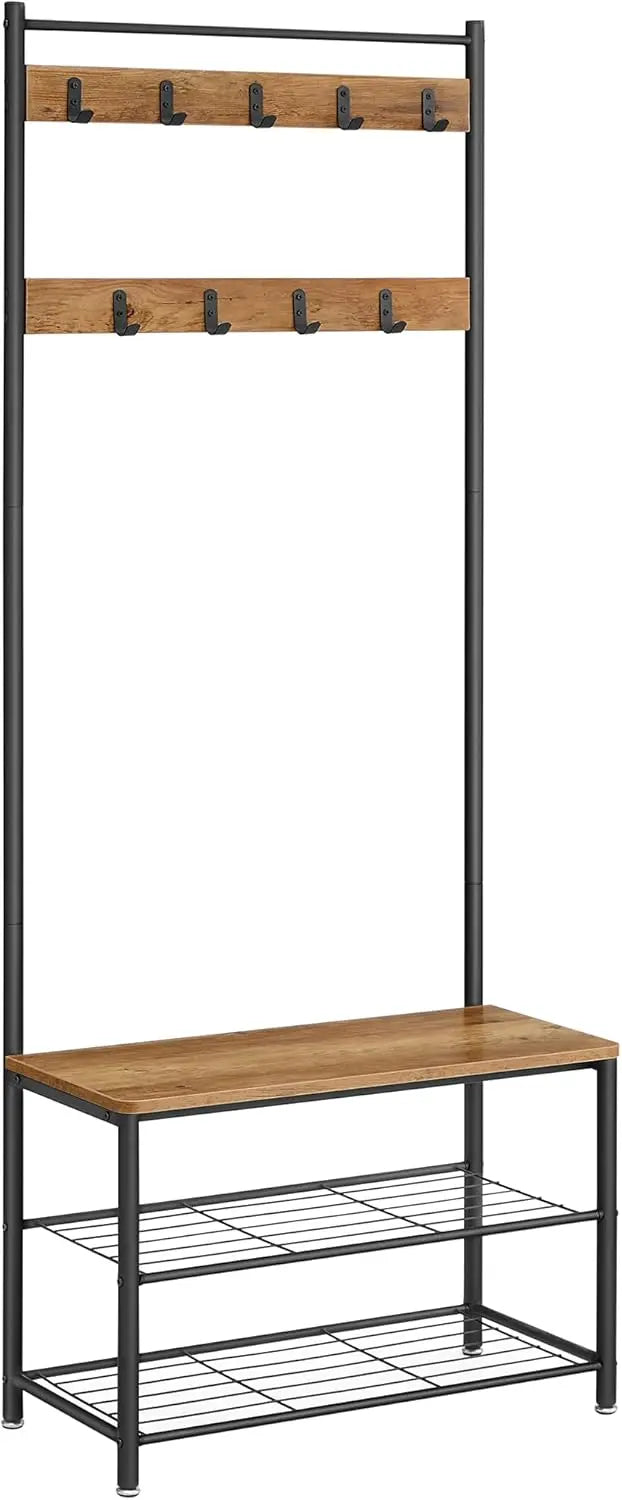Garderobenständer mit Schuhablagen Industrie-Design Walnussbraun von Songmics