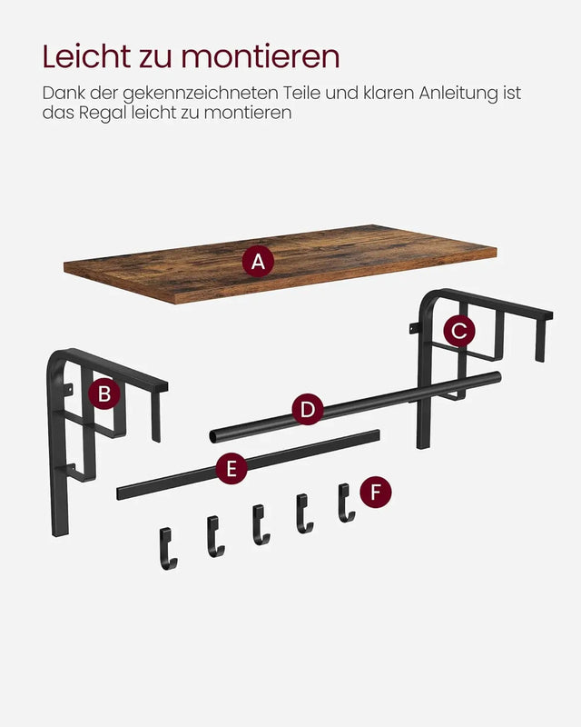 Wandgarderobe mit Aufbewahrungsregal 66cm rustikal Braun von Songmics