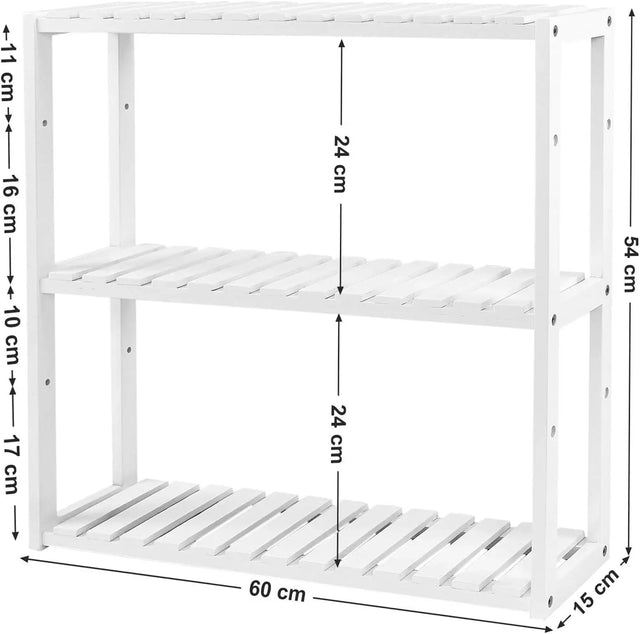 Badregal Bambus 3 Ablagen Wandmontage Weiss von Songmics