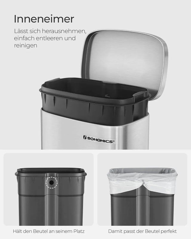 Mülleimer Küche 30L Softclose silbern von Songmics
