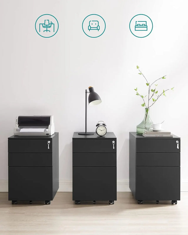 Rollcontainer Büroschrank mit Schubladen Schwarz von Songmics