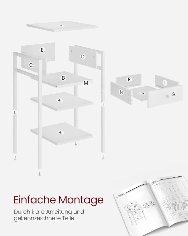 Nachttisch Hoch Modern mit Schublade Weiss von Songmics