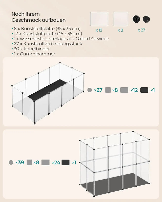 Kleintiergehege mit Bodenplatten weiss von Songmics