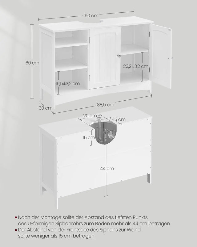 Waschbeckenunterschrank mit Türen und Fächern Weiss von Songmics