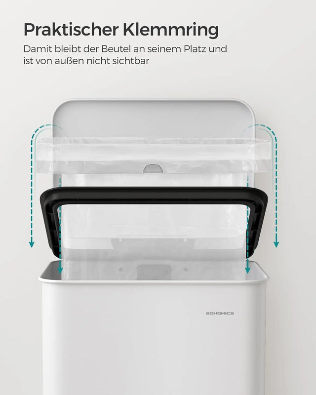 Mülleimer Küche 40L Stahl Weiss inkl. Müllbeutel von Songmics