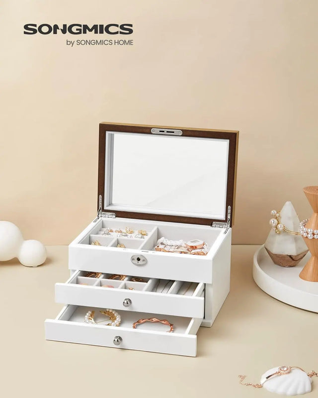 Schmuckkästchen mit Spiegel und Schubladen Weiss von Songmics