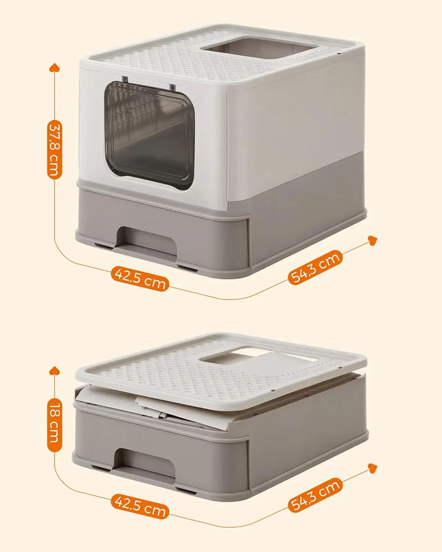 Katzentoilette mit Deckel auslaufsicher Haferflockenfarben von Songmics