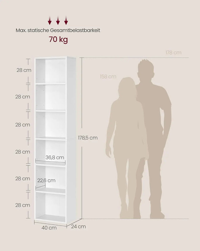 Bücherregal 6-stöckig Offenes Standregal Wolkenweiss, 24 x 40 x 178,5 cm von Songmics