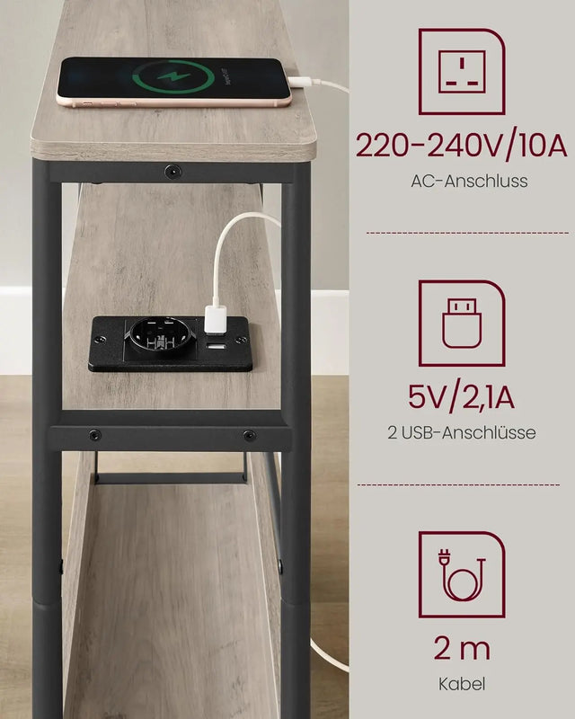 Beistelltisch mit Ladefunktion Greige-Schwarz von Songmics