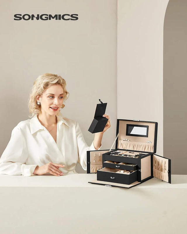 Schmuckkasten abschliessbar mit Spiegel schwarz von guteszeug.ch