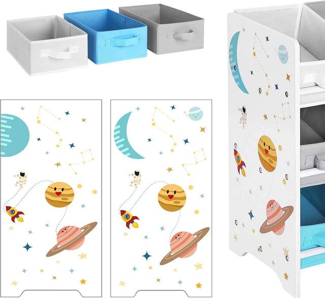 Kinderzimmerregal mit 9 Aufbewahrungsboxen Weltall Weiss von Songmics