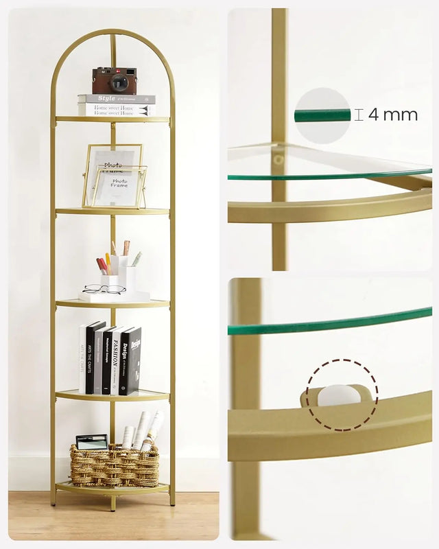 Eckregal 5 Ebenen Glasregal Gold von Songmics