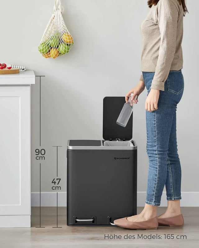 Mülleimer Küche Mülltrennsystem Softclose Tintenschwarz von Songmics