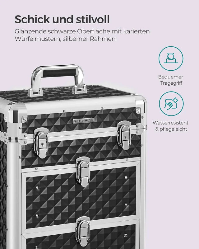 Kosmetikkoffer Trolley mit Schubladen Schwarz von Songmics