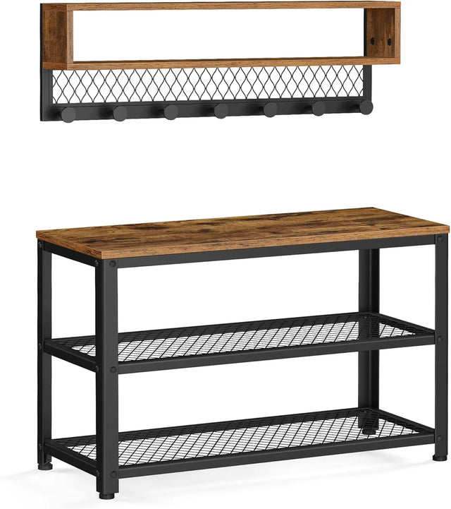 Garderobenleiste Schuhbank Set Rustikales Braun von Songmics