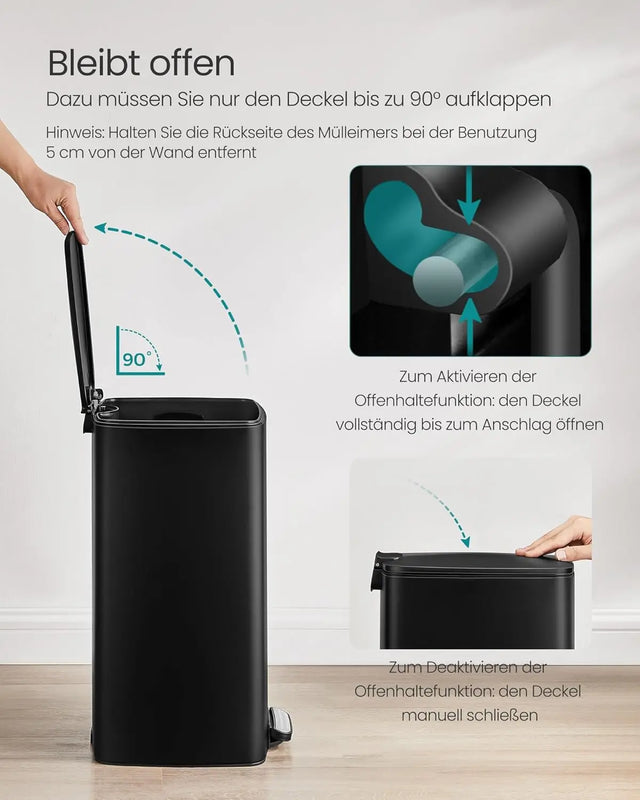 Mülleimer Küche 30L Stahl Tintenschwarz von Songmics