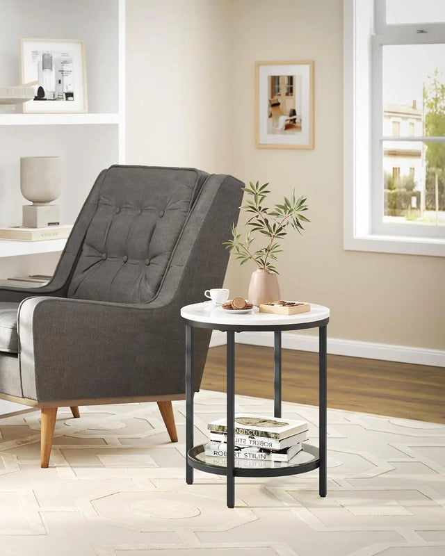 Beistelltisch mit 2 Ebenen marmorweiss von Songmics