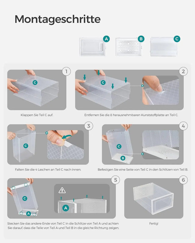Schuhboxen Set Organizer Faltbar Stapelbar Transparent von Songmics