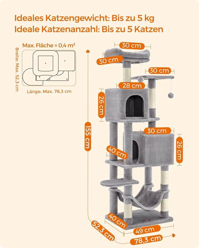 Kratzbaum Mehrstöckig mit Hängematte Hellgrau von Songmics