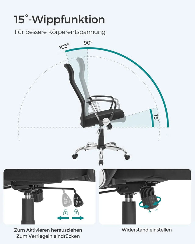 Bürostuhl ergonomisch höhenverstellbar gepolstert schwarz von Songmics