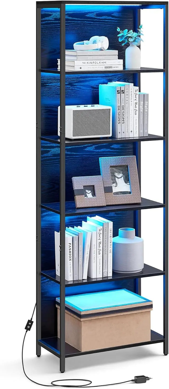 Bücherregal mit LED-Beleuchtung Ebenholzschwarz von Songmics