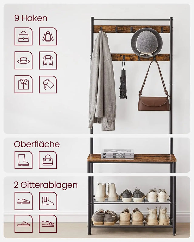 Garderobenständer mit Schuhablagen Vintagebraun-Schwarz von Songmics