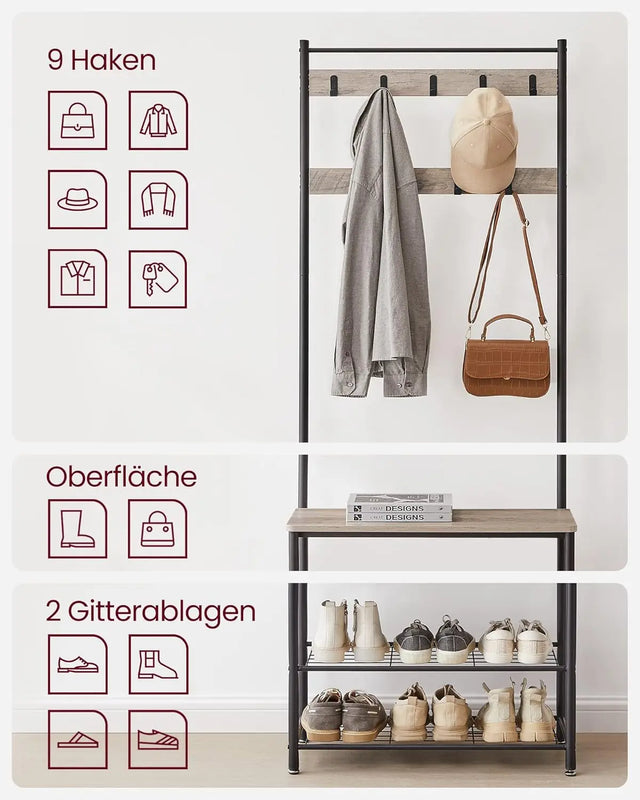 Garderobenständer mit Schuhablagen Industrie-Design Greige-Schwarz von Songmics