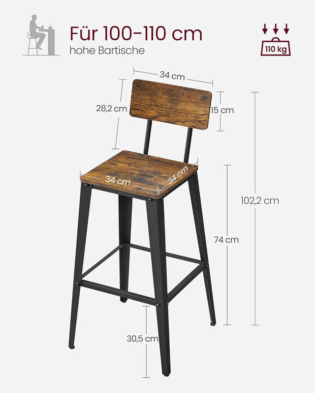 Barhocker Set mit Rückenlehne vintagebraun von Songmics