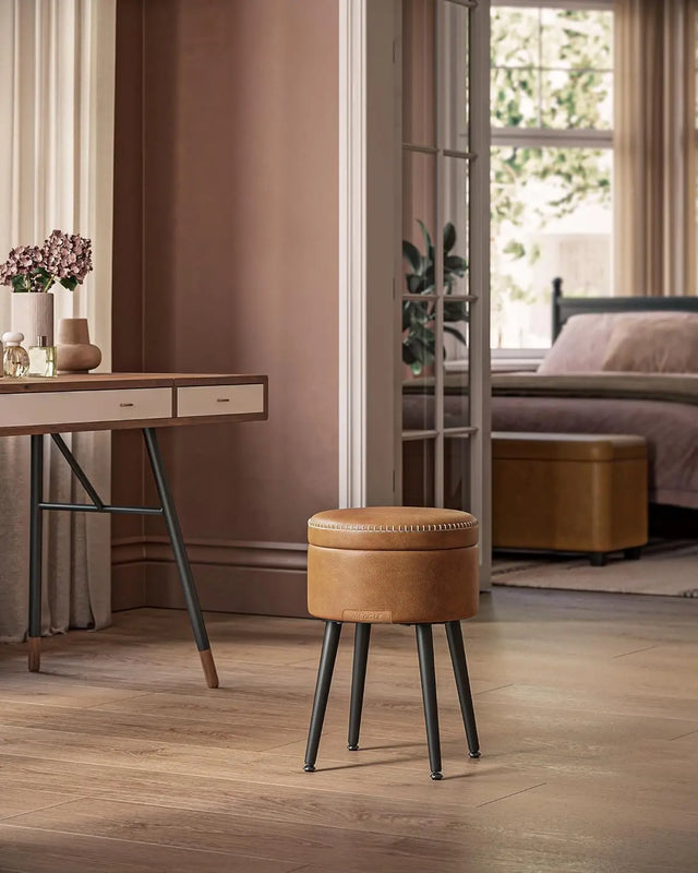 Sitzhocker mit Stauraum rund karamellbraun von Songmics