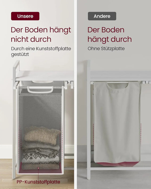 Wäschekorb mit 2 Fächern und Ablage, cremeweiss-mattweiss von Songmics