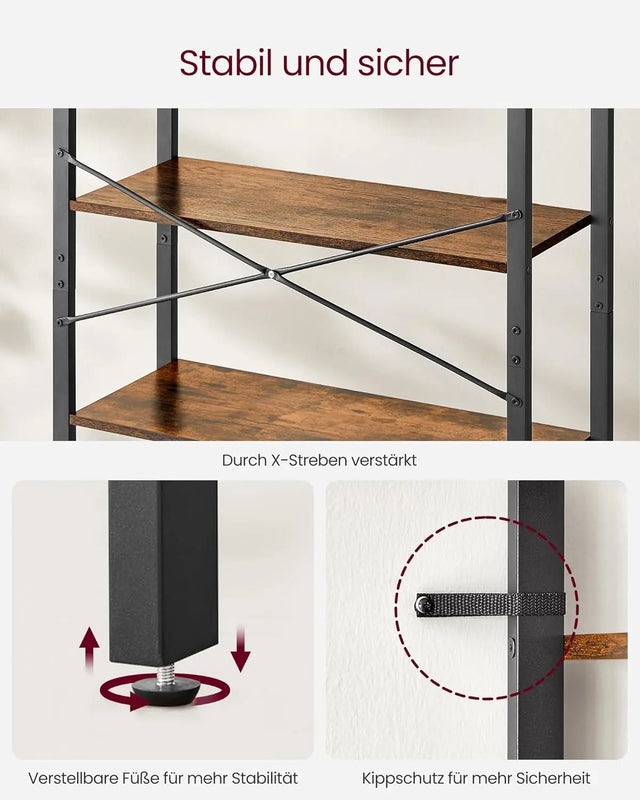 Bücherregal Industrie-Design freistehend vintagebraun-schwarz von Songmics