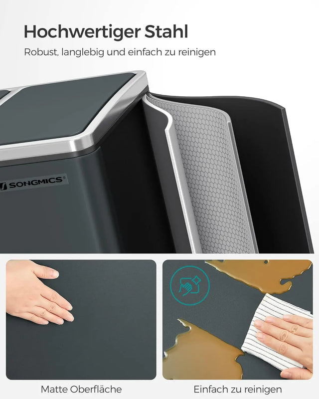 Mülleimer Küche Mülltrennsystem 3 Fächer Grüngrau von Songmics