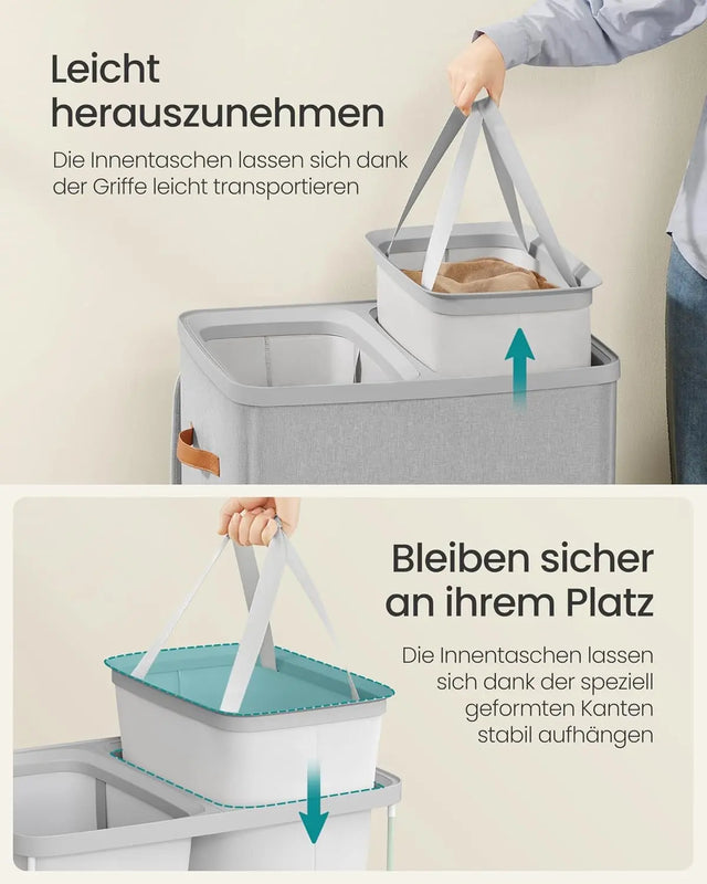Wäschekorb 170L 2 Fächer Leicht Taubengrau von Songmics