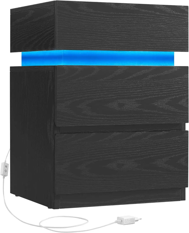 Nachttisch LED-Beleuchtung 3 Schubladen Schwarz von Songmics
